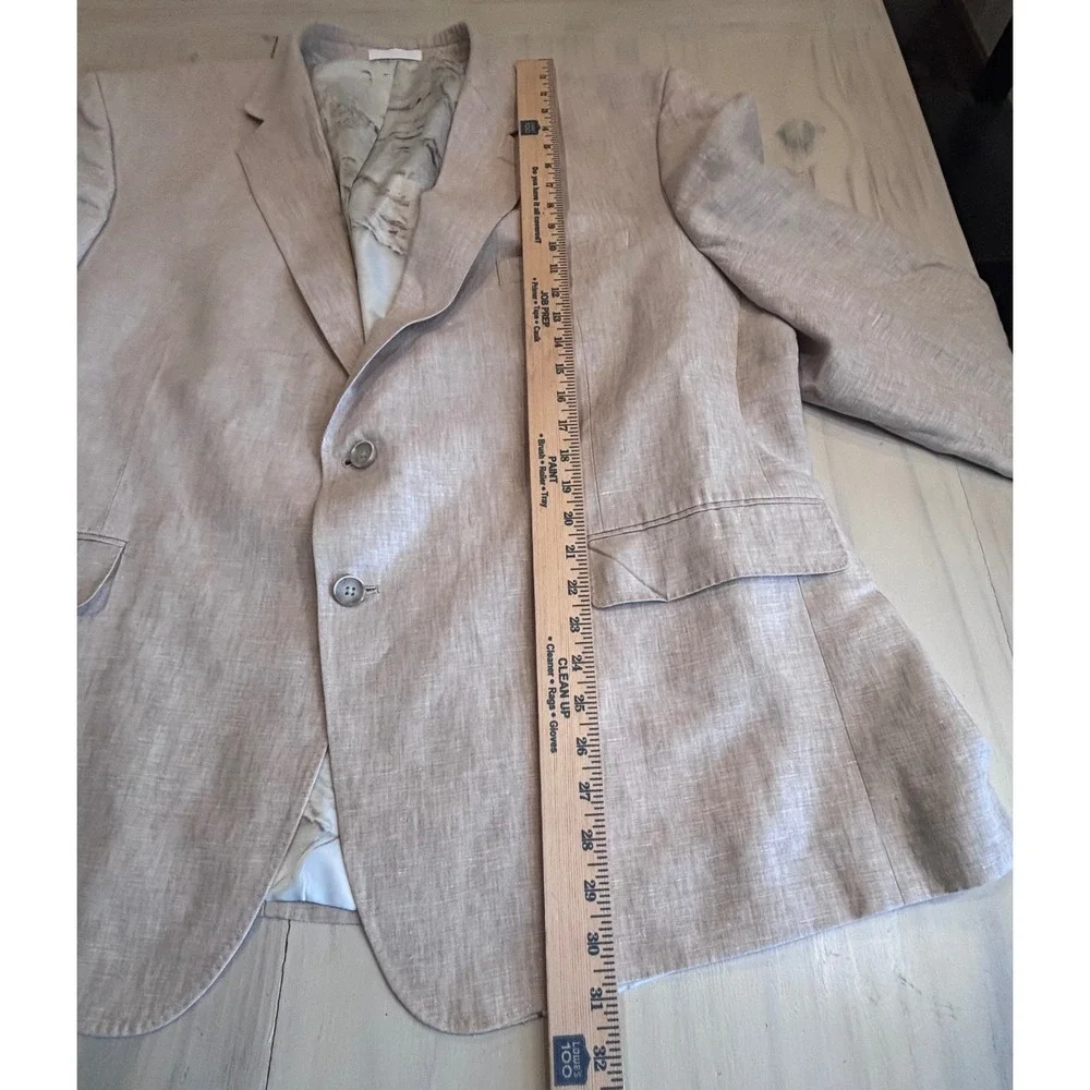Tallia Mens 52R 100% Linen Blazer Sport Coat Tan Beige 2 Button Side Vent EUC